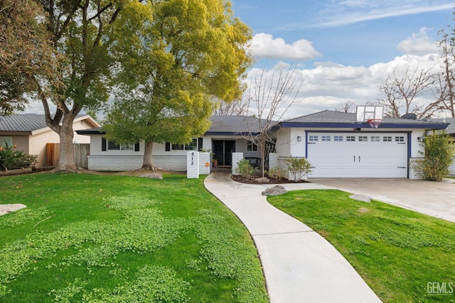 single story home with a garage and a front yard