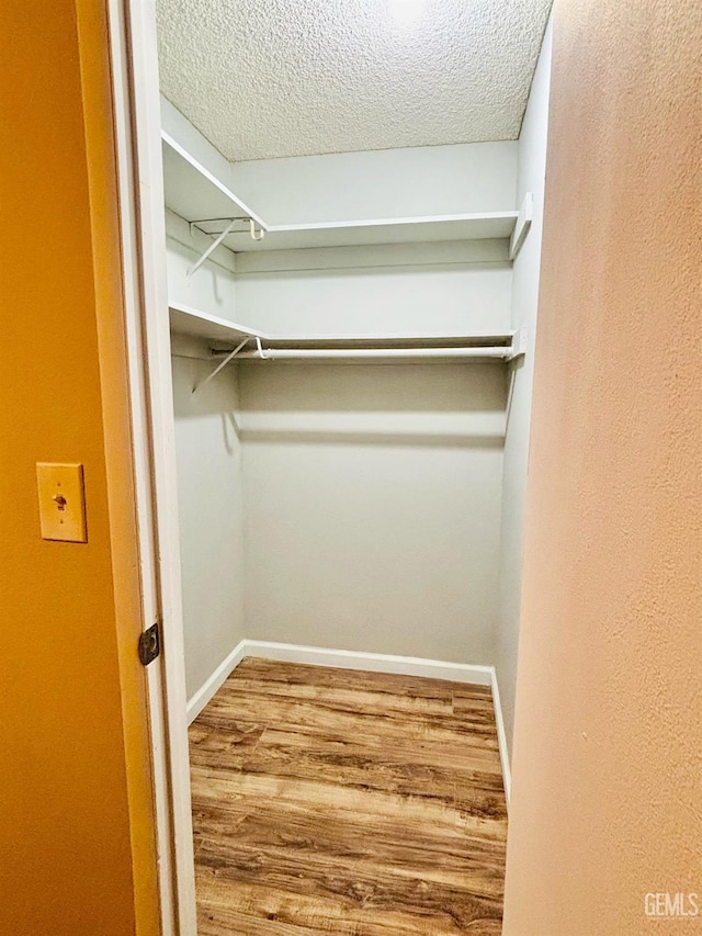 walk in closet with wood finished floors