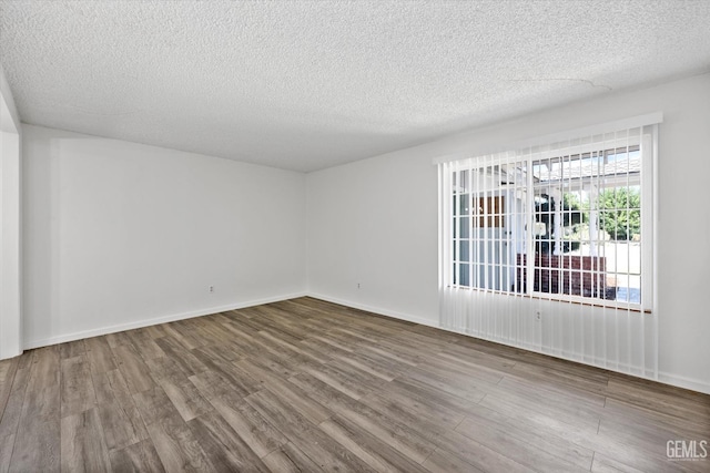 empty room featuring wood-type flooring and a textured ceiling