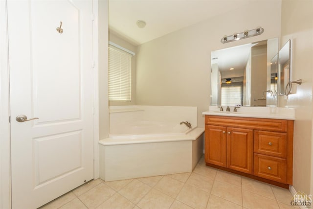 6107 Saint John Pl, Bakersfield, CA 93306 - full bath featuring vanity, a bath, and tile patterned flooring