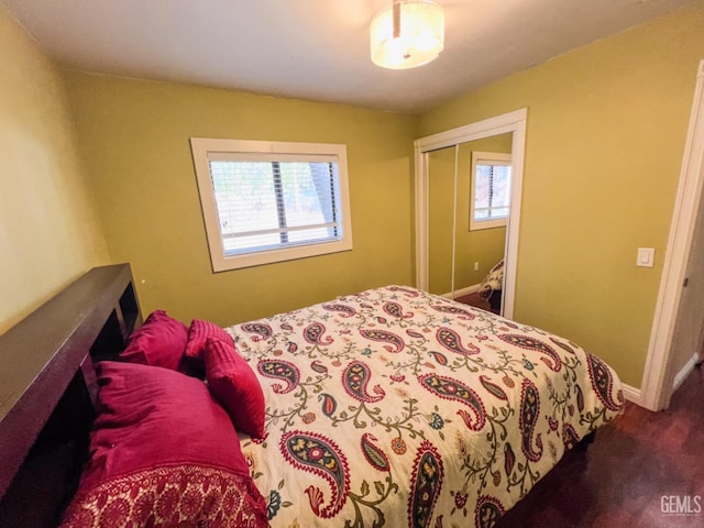 bedroom with a closet and multiple windows