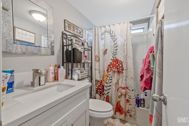 7958 Harmony Ln, Onyx, CA 93255 - bathroom with toilet, vanity, and shower / bath combination with curtain