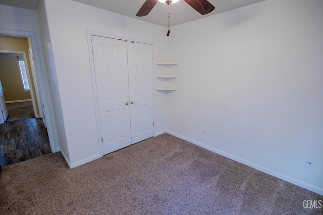 5514 Lombardy Ct, Bakersfield, CA 93308 - unfurnished bedroom with carpet, baseboards, a closet, and ceiling fan