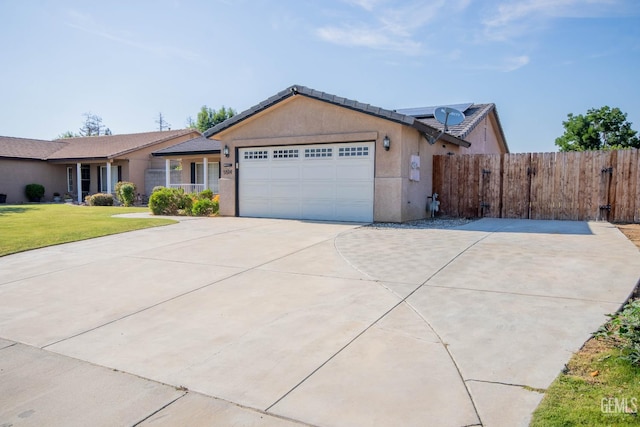 5514 Lombardy Ct, Bakersfield, CA 93308 - ranch-style house featuring a garage, concrete driveway, stucco siding, and a tile roof