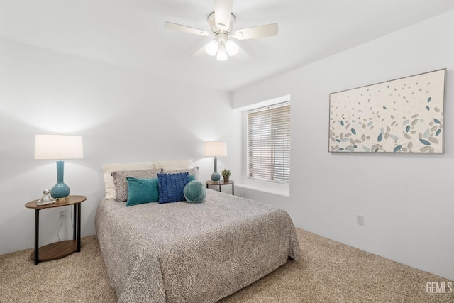 bedroom featuring carpet floors and ceiling fan