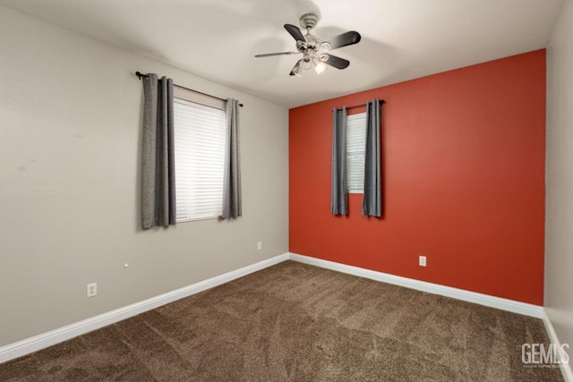 unfurnished room featuring carpet and ceiling fan