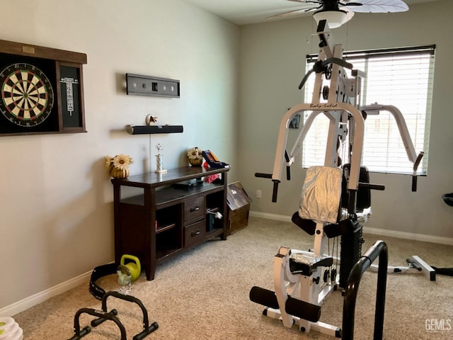 9902 Metropolitan Way, Bakersfield, CA 93311 - workout room featuring a ceiling fan and light carpet