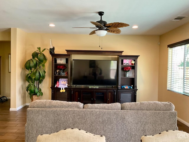 9902 Metropolitan Way, Bakersfield, CA 93311 - living room featuring ceiling fan, wood finished floors, and recessed lighting