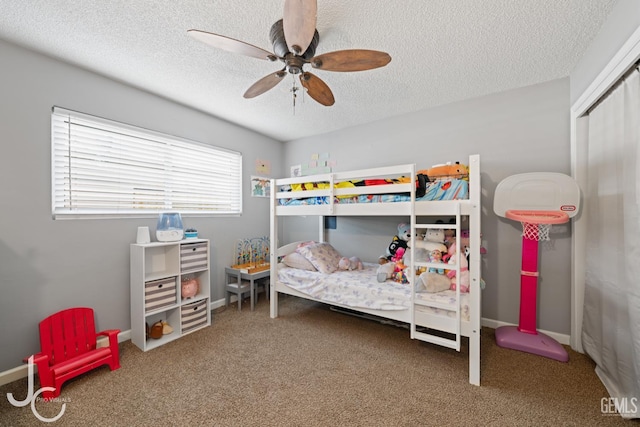 3713 Sechrest Ave, Bakersfield, CA 93309 - carpeted bedroom featuring a textured ceiling, ceiling fan, and a closet