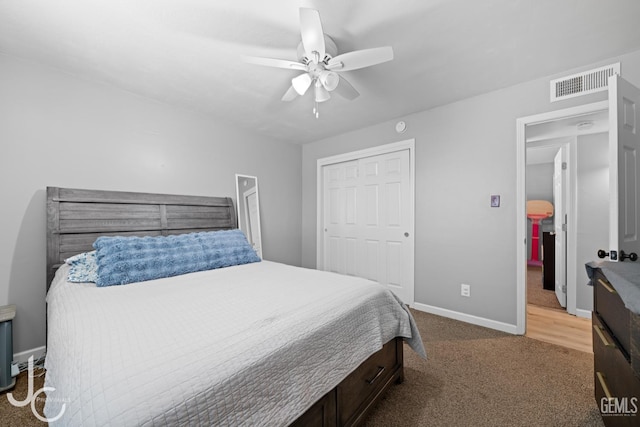 3713 Sechrest Ave, Bakersfield, CA 93309 - bedroom featuring carpet, a closet, and a ceiling fan