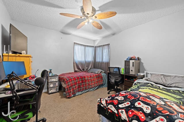 3713 Sechrest Ave, Bakersfield, CA 93309 - carpeted bedroom with a textured ceiling and ceiling fan