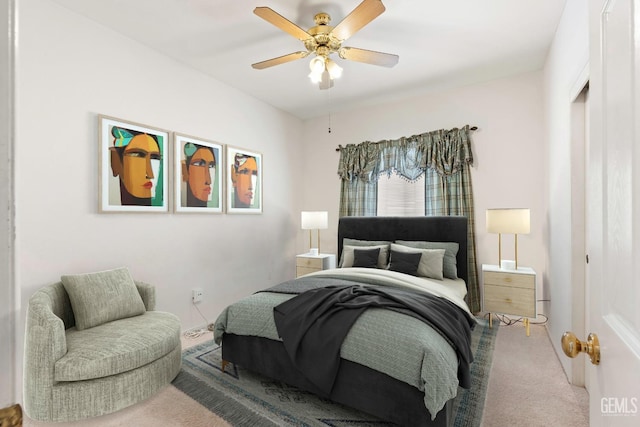 carpeted bedroom featuring a ceiling fan