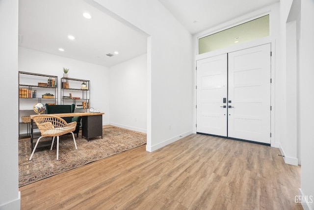 12914 Altair Ct, Bakersfield, CA 93314 - office area with recessed lighting, baseboards, and wood finished floors