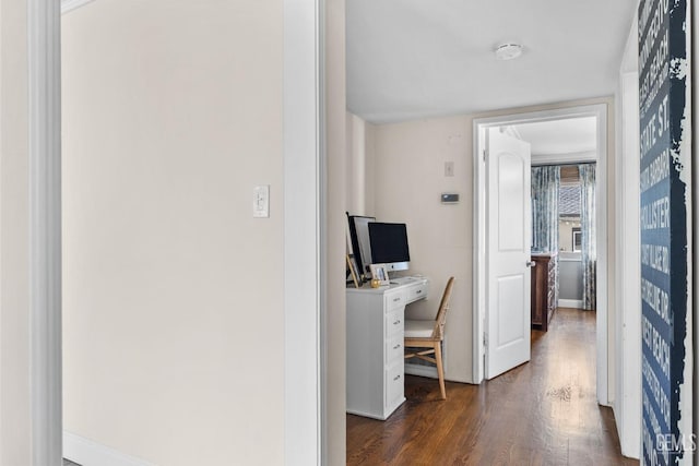 3025 19th St, Bakersfield, CA 93301 - hallway featuring baseboards and dark wood-style flooring