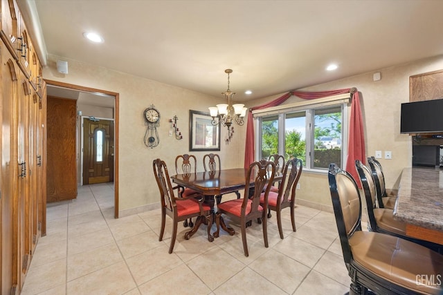 7858 Stine Rd, Bakersfield, CA 93313 - dining room featuring recessed lighting, baseboards, an inviting chandelier, and light tile patterned flooring
