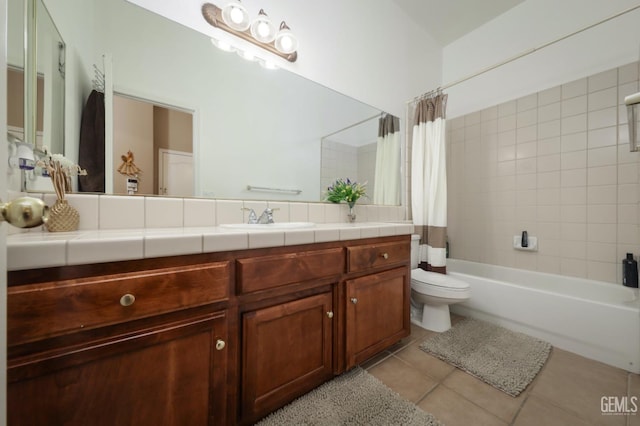 12504 Crown Crest Dr, Bakersfield, CA 93311 - bathroom featuring tile patterned floors, shower / bath combination with curtain, and vanity