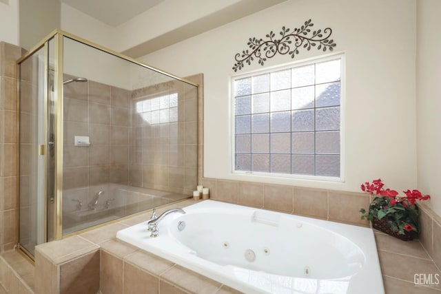 12504 Crown Crest Dr, Bakersfield, CA 93311 - full bathroom with a shower stall, a tub with jets, and plenty of natural light