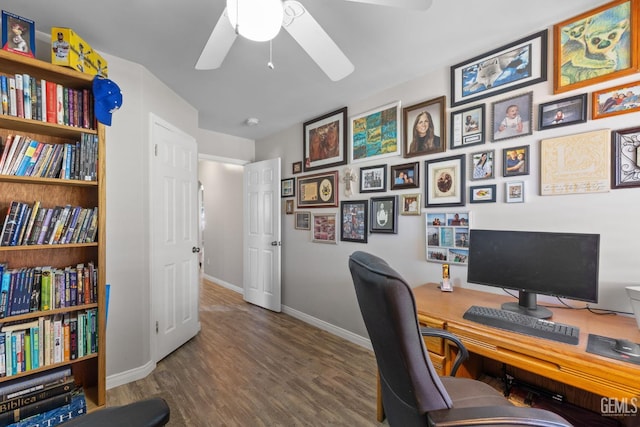5512 Sicily Ct, Bakersfield, CA 93308 - home office with ceiling fan, wood finished floors, and baseboards