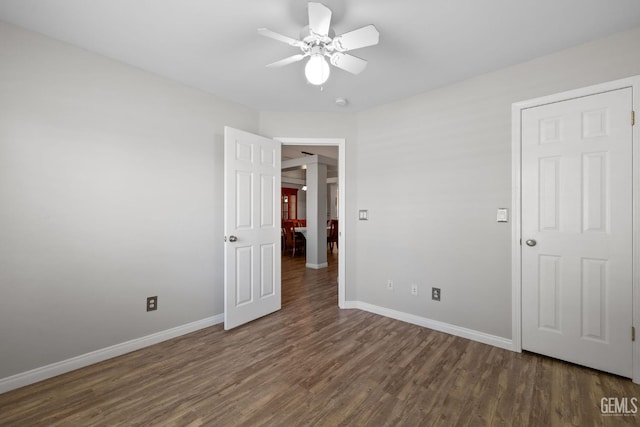 5512 Sicily Ct, Bakersfield, CA 93308 - unfurnished bedroom with baseboards, wood finished floors, and a ceiling fan