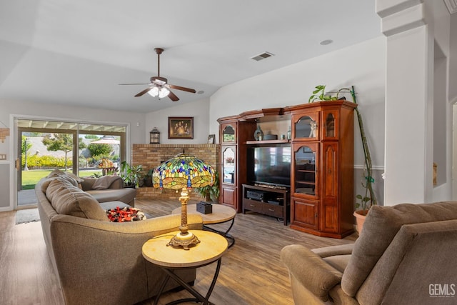5512 Sicily Ct, Bakersfield, CA 93308 - living room with wood finished floors, ceiling fan, and lofted ceiling