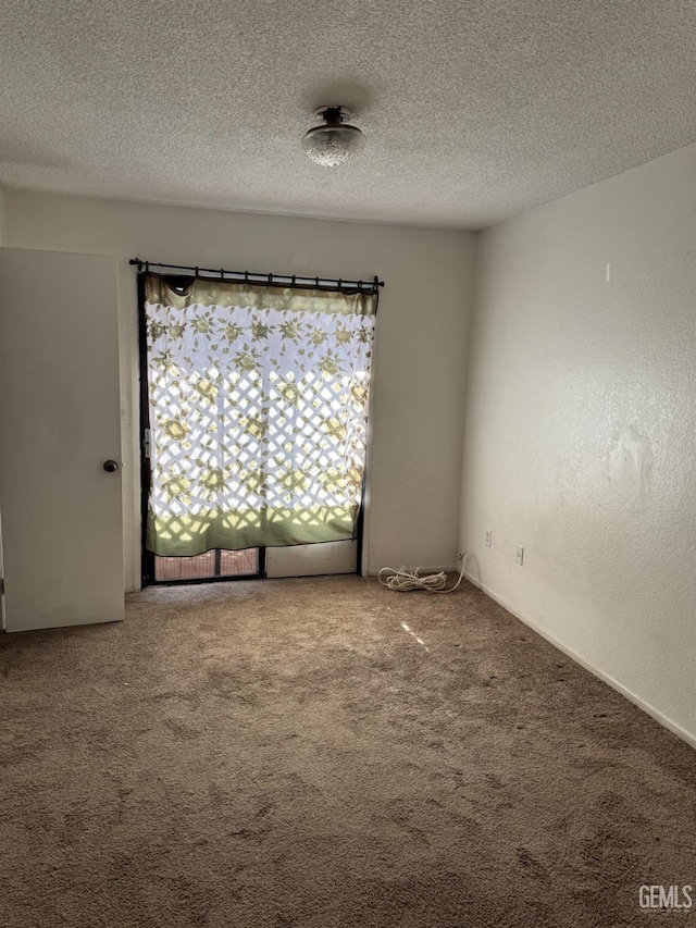 unfurnished room featuring carpet floors and a textured ceiling