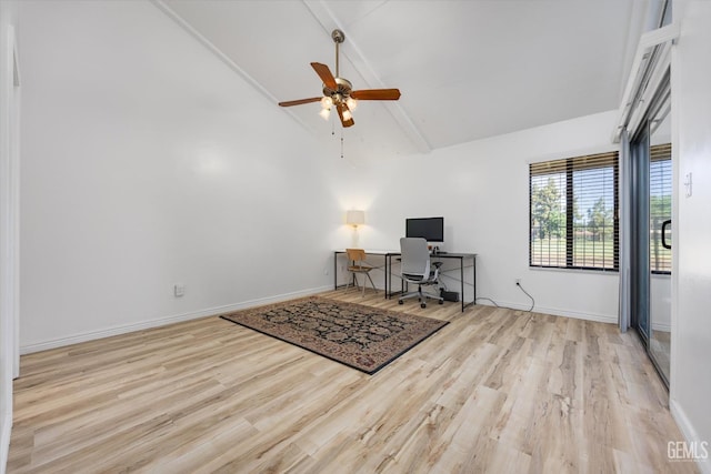 5600 Kirkside Dr Unit F, Bakersfield, CA 93311 - office space with wood finished floors, high vaulted ceiling, ceiling fan, baseboards, and beam ceiling