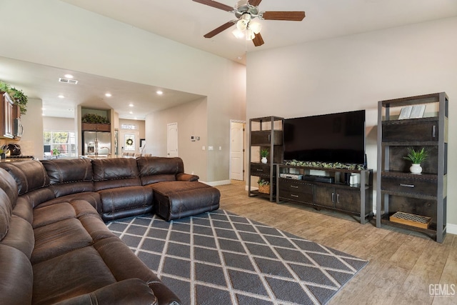 6207 Provincetown Ave, Bakersfield, CA 93313 - living area featuring a ceiling fan, wood finished floors, and recessed lighting