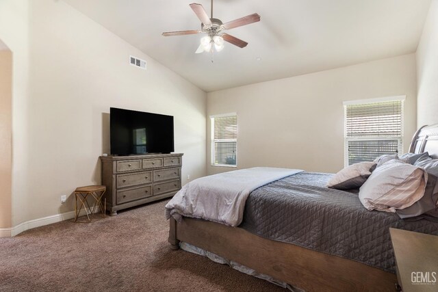 6207 Provincetown Ave, Bakersfield, CA 93313 - bedroom with carpet, lofted ceiling, arched walkways, and a ceiling fan
