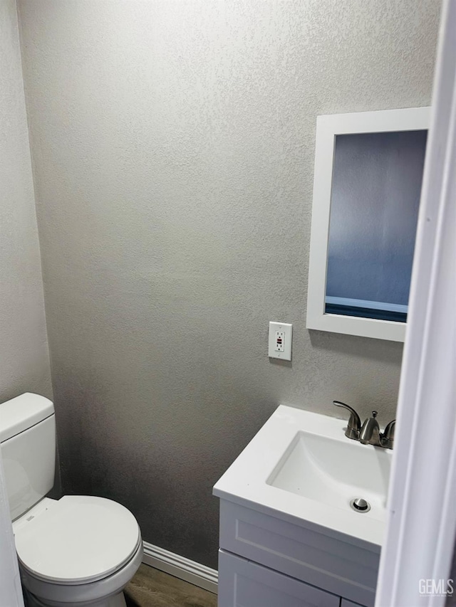 bathroom featuring vanity, hardwood / wood-style flooring, and toilet