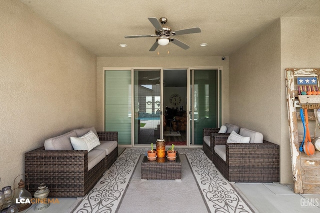 view of patio featuring outdoor lounge area and ceiling fan