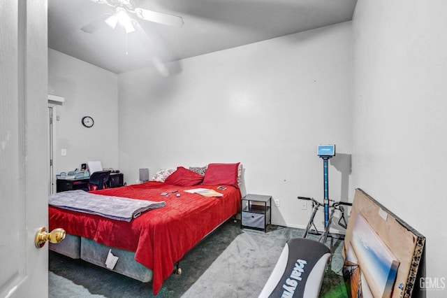 carpeted bedroom featuring a ceiling fan