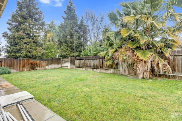 view of yard with a fenced backyard