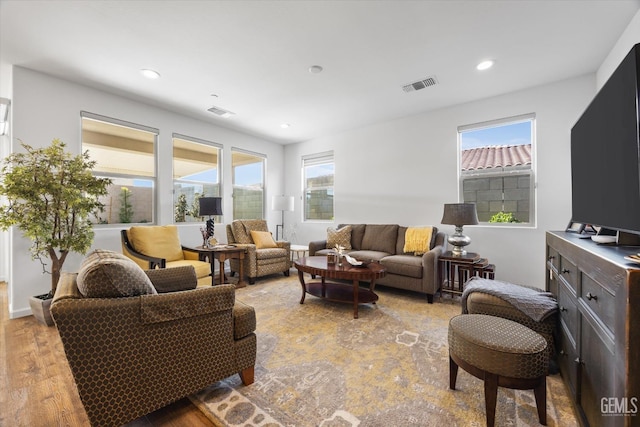 living room featuring light wood-type flooring