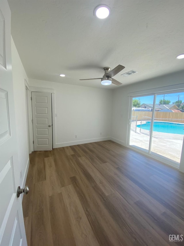 351 Adams St, Wasco, CA 93280 - spare room featuring baseboards, ceiling fan, wood finished floors, and recessed lighting