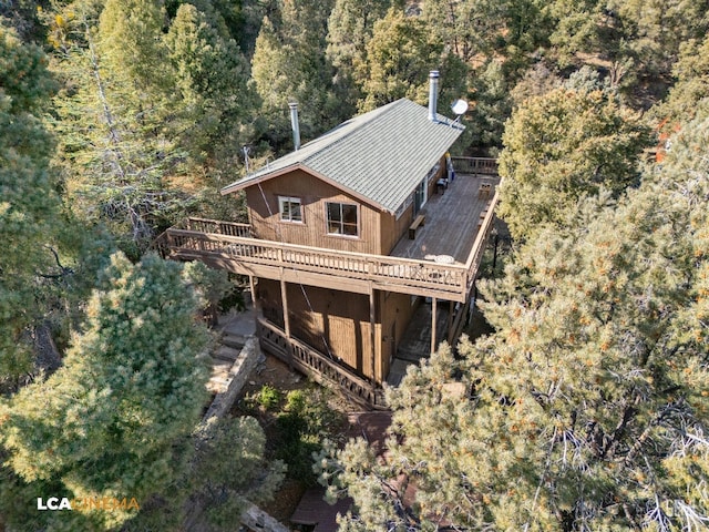 aerial view featuring a forest view