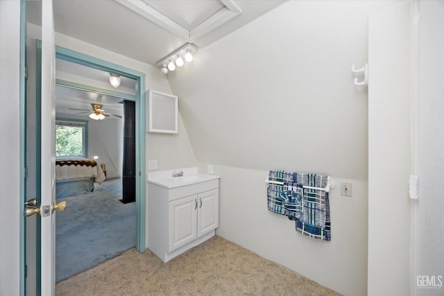 45071 Forest Dr, Posey, CA 93260 - bathroom with lofted ceiling and vanity
