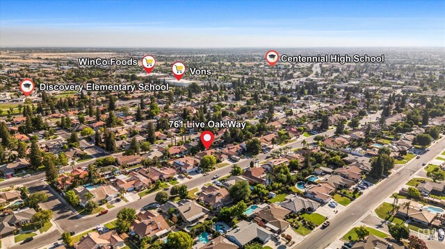 7601 Live Oak Way, Bakersfield, CA 93308 - aerial overview of property's location featuring nearby suburban area