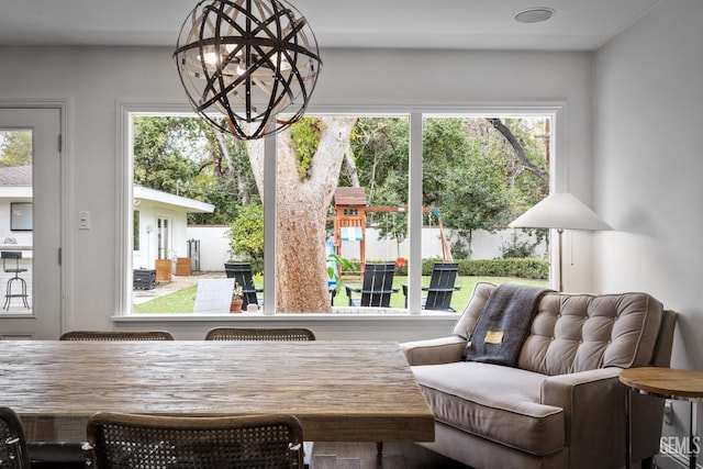 interior space featuring an inviting chandelier