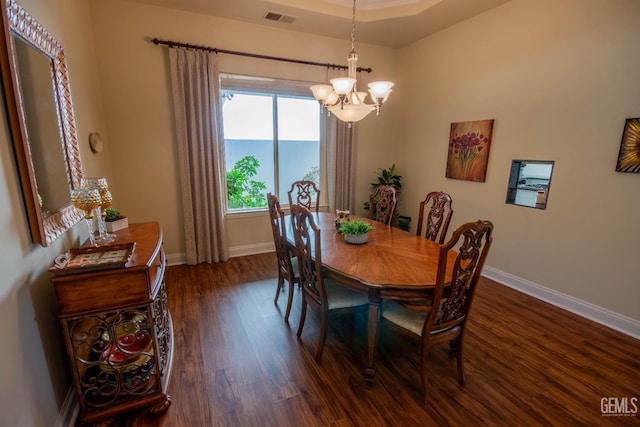 2318 Edingal St, Bakersfield, CA 93311 - dining room featuring a chandelier, baseboards, and dark wood finished floors