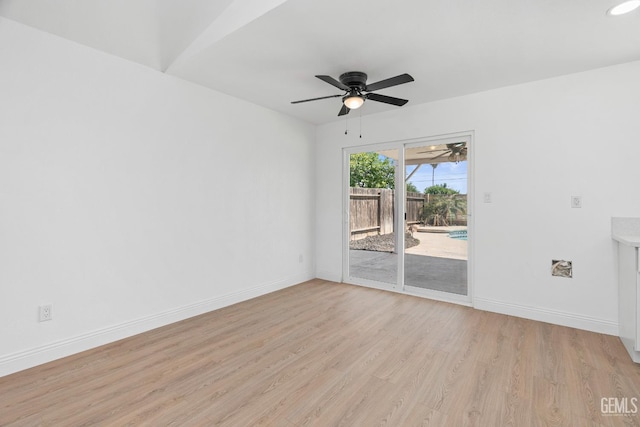 1317 Canyon Ct, Bakersfield, CA 93307 - spare room featuring light wood-style floors, ceiling fan, and baseboards