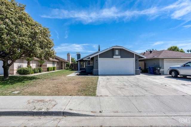 1317 Canyon Ct, Bakersfield, CA 93307 - ranch-style house with an attached garage, driveway, stucco siding, and a front lawn