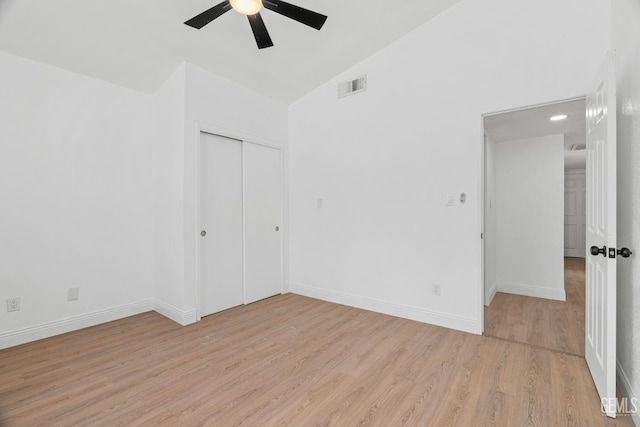 1317 Canyon Ct, Bakersfield, CA 93307 - spare room with ceiling fan, light wood-style floors, high vaulted ceiling, and baseboards