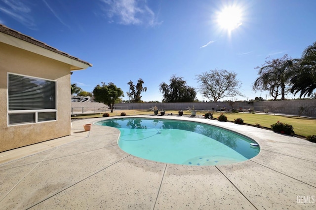 view of swimming pool with a patio area and a lawn