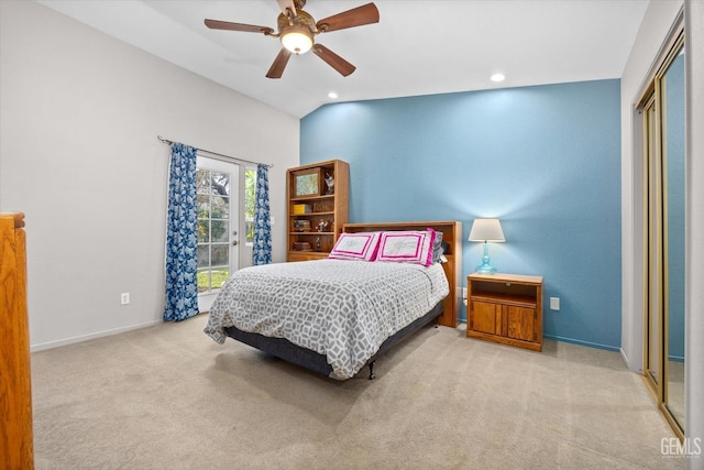 501 Reed St, Bakersfield, CA 93314 - carpeted bedroom featuring access to outside, ceiling fan, baseboards, recessed lighting, and a closet