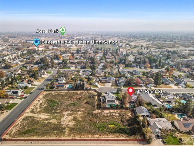 501 Reed St, Bakersfield, CA 93314 - aerial view of property and surrounding area with nearby suburban area