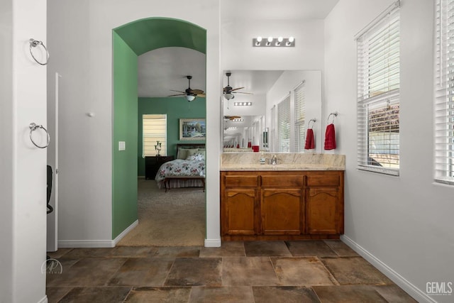 6315 Veronese Ct, Bakersfield, CA 93306 - bathroom featuring ensuite bathroom, vanity, ceiling fan, and plenty of natural light