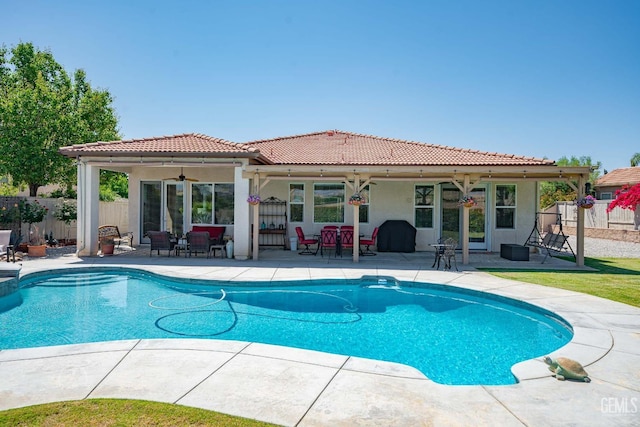 6315 Veronese Ct, Bakersfield, CA 93306 - view of swimming pool with ceiling fan, a patio area, and outdoor dining area