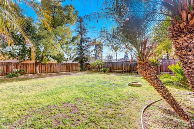 view of yard with a fenced backyard