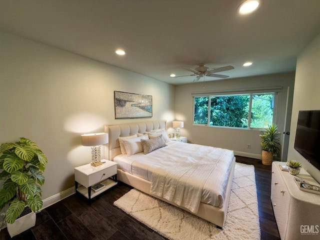 7009 Quailwood Dr, Bakersfield, CA 93309 - bedroom with recessed lighting, dark wood-type flooring, and a ceiling fan