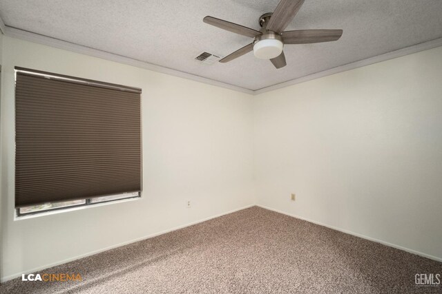 carpeted spare room featuring crown molding and a textured ceiling